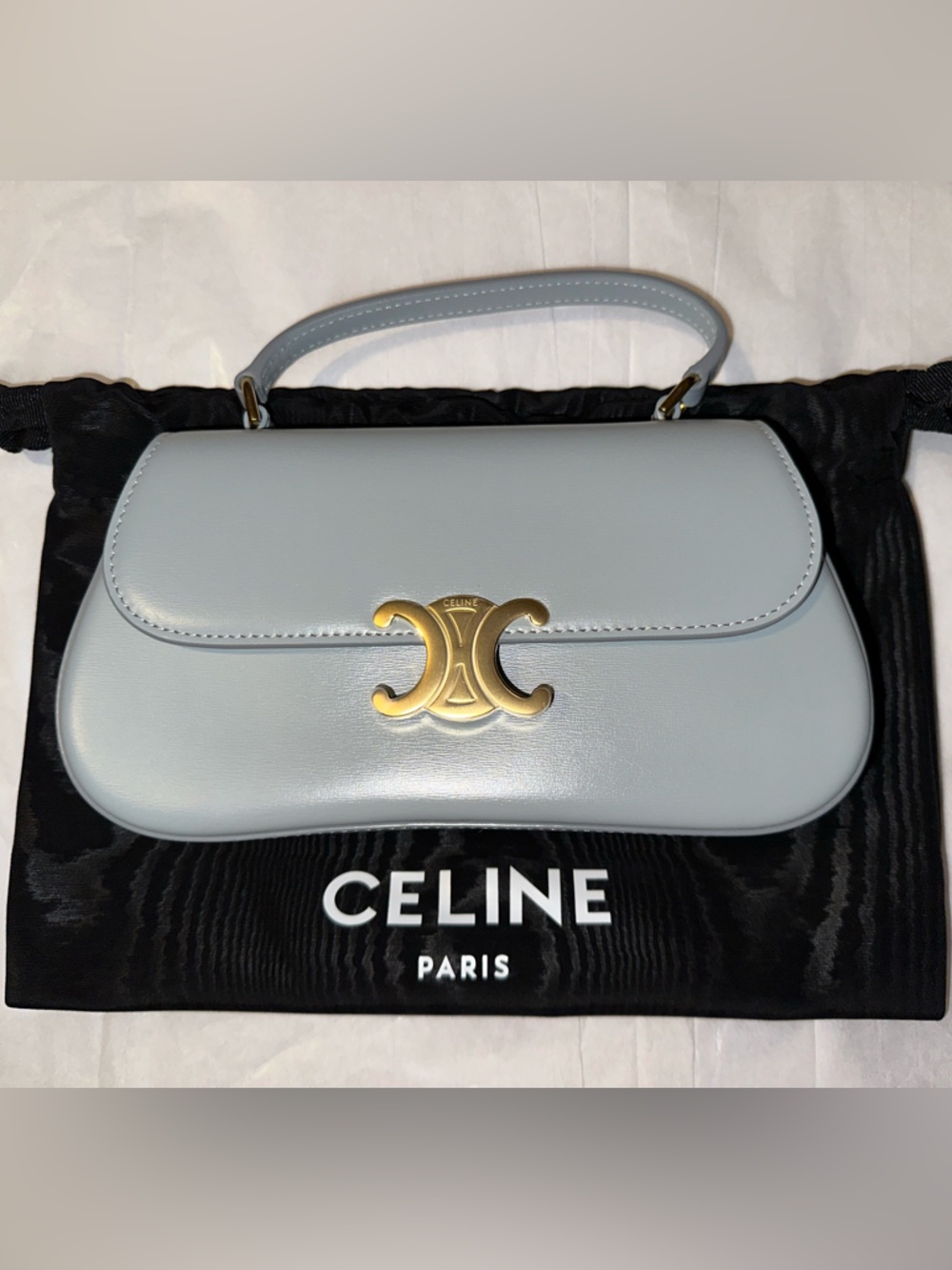 Celine Mini Shoulder Bag in Pale Blue with Gold Hardware